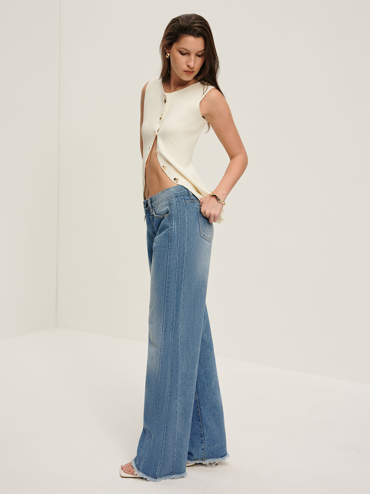 Ham Kenar Süsleme Denim Pantolon
