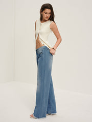 Ham Kenar Süsleme Denim Pantolon