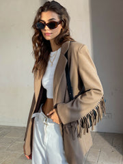 Tassel Tasarım Yırtmaçlı Piping Ceket