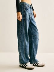 Yıkanmış Denim Şimitar Jeanler