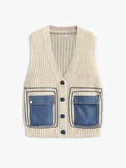 Denim Cepli V Yaka Süveter